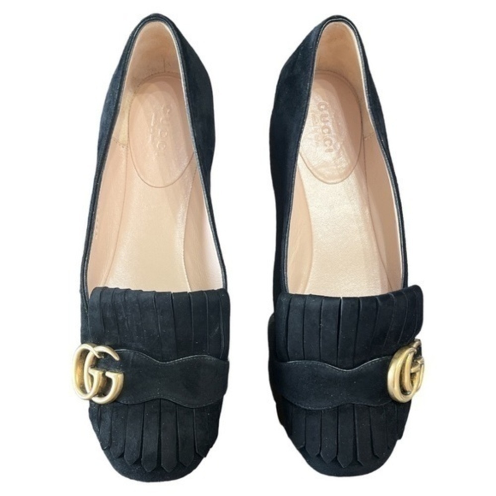 GUCCI Marmont GG Black Suede Fringe Loafer Flats Size 36 NWOB - Picture 2 of 8
